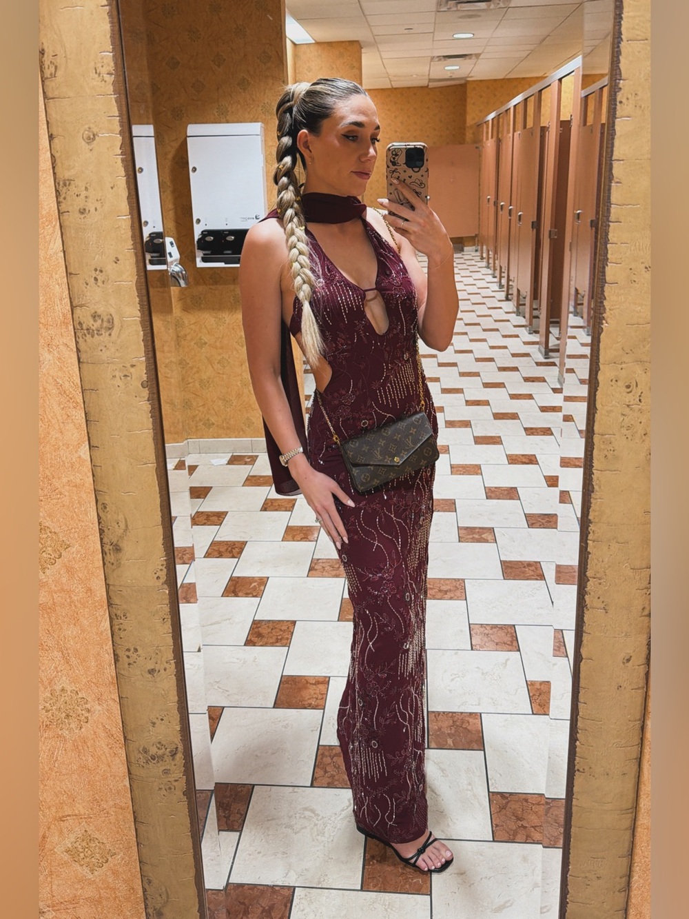 Peppermayo Burgundy Beaded Halter Maxi Dress - Picture 5 of 5